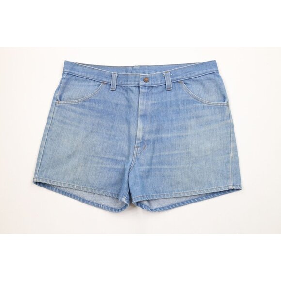Vintage 70s Streetwear Mens 36 Faded Above Knee Denim Jean Short Shorts Blue USA